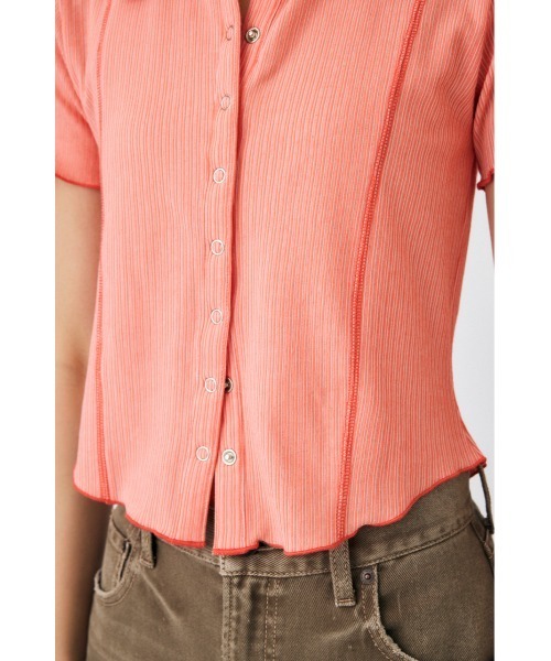 MOUSSY（マウジー）の「MELLOW POLO トップス（Tシャツ/カットソー・レディース・ブラック/ターコイズブルー/オフホワイト/オレンジ・FREE）」の22枚目の写真