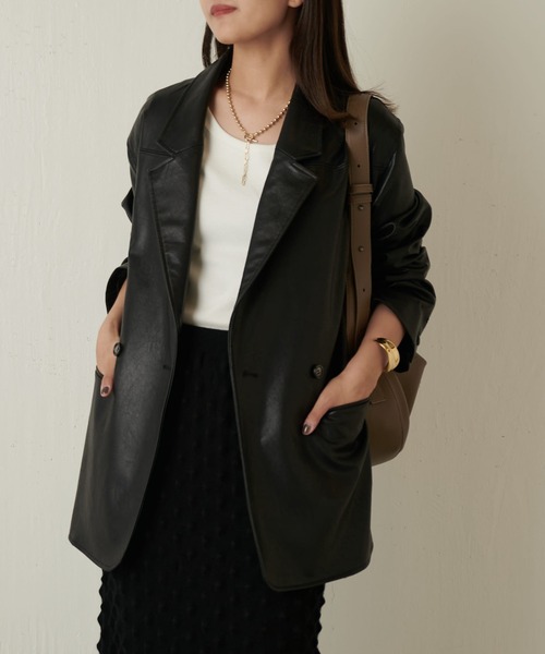 Lui's（ルイス）の「フェイクレザーテーラードジャケット（テーラードジャケット・レディース・ブラック/ブラウン・FREE）」の14枚目の写真