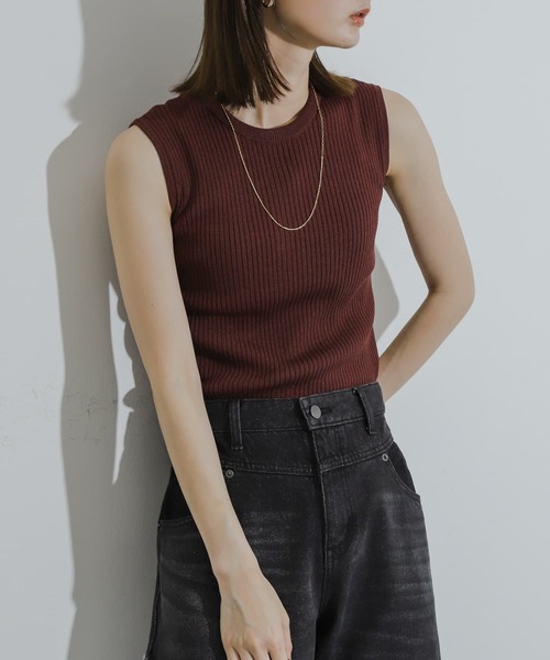 SENSE OF PLACE by URBAN RESEARCH（センスオブプレイスバイアーバンリサーチ）の「2WAYノースリーブセーター（ニット/セーター・レディース・ブラウン/イエロー/ブラック/オフホワイト・ONE）」の3枚目の写真