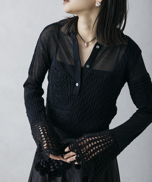 JOURNAL STANDARD - 【nude vintage×JOURNAL STANDARD】 24080410000730 2024AW パッチワークニットプルオーバー レディース ブラック FREE JOURNAL STANDARD（ジャーナルスタンダード）の「【nude vintage