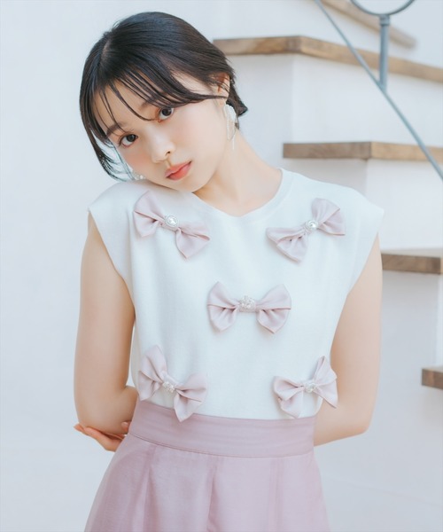 WILLSELECTION（ウィルセレクション）の「ランダムサテンリボンプルオーバー（Tシャツ/カットソー・レディース・オフホワイト/ピンク/ネイビー/ブラック/ブラック×ピンク・FREE）」の2枚目の写真