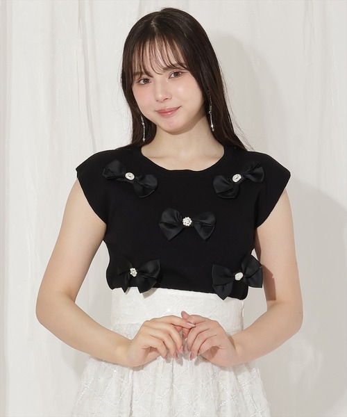 WILLSELECTION（ウィルセレクション）の「ランダムサテンリボンプルオーバー（Tシャツ/カットソー・レディース・オフホワイト/ピンク/ネイビー/ブラック/ブラック×ピンク・FREE）」の3枚目の写真