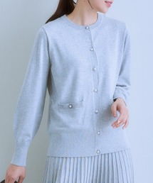 【UVカット/静電防止】パール調ボタンクルーネック万能ニットカーディガン(乾燥機OK)