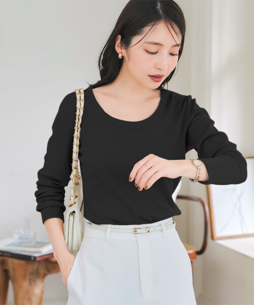 KOBE LETTUCE(コウベレタス)の「シルクタッチコットン深UネックTシャツ(Tシャツ/カットソー・レディース・オフホワイト/ベージュ/ブラック/アイボリー系/ブラック系/アイボリー系1/ベージュ系/ホワイト系・L/M/L1/M1)」の5枚目の写真