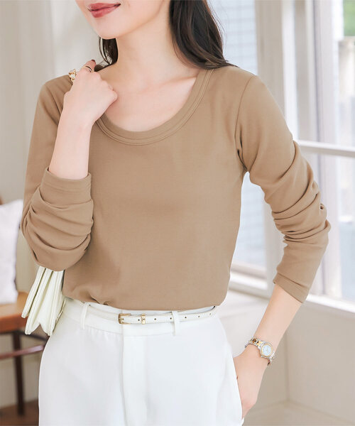 KOBE LETTUCE(コウベレタス)の「シルクタッチコットン深UネックTシャツ(Tシャツ/カットソー・レディース・オフホワイト/ベージュ/ブラック/アイボリー系/ブラック系/アイボリー系1/ベージュ系/ホワイト系・L/M/L1/M1)」の6枚目の写真