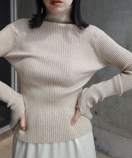 y/m by RIKA（イムバイリカ）の「MIXニットハイネックトップス（ニット/セーター・レディース・ベージュ/チャコールグレー/カーキ・FREE）」の7枚目の写真