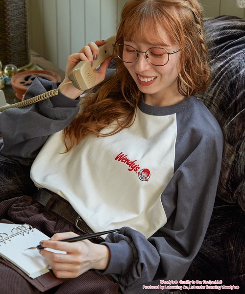 MONO-MART LADY'S(モノマートレディース)の「【Wendy's】別注 ウェンディーズ ヴィンテージプリント ラグランスリーブ長袖Tシャツ(Tシャツ/カットソー・レディース・ブラック系/ブラック系1/グレー系1/ワイン系1/グレー系/ワイン系・FREE)」の4枚目の写真