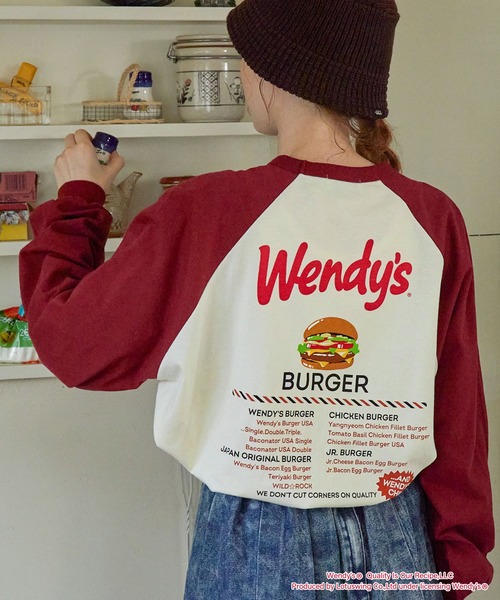 MONO-MART LADY'S(モノマートレディース)の「【Wendy's】別注 ウェンディーズ ヴィンテージプリント ラグランスリーブ長袖Tシャツ(Tシャツ/カットソー・レディース・ブラック系/ブラック系1/グレー系1/ワイン系1/グレー系/ワイン系・FREE)」の6枚目の写真