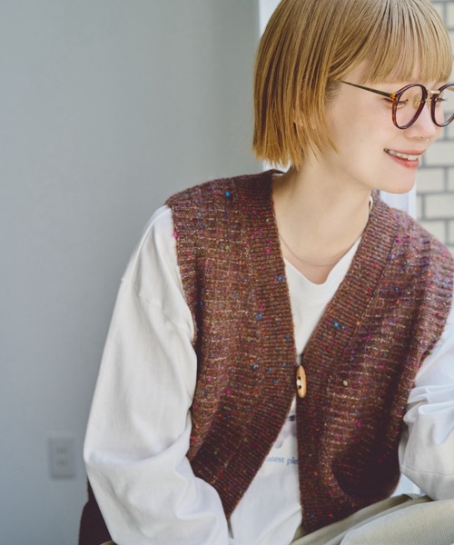 unclip（アンクリップ）の「トグルボタンニットベスト（ベスト・レディース・イエロー/ブラウン・FREE）」の6枚目の写真