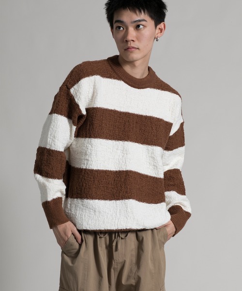 aimoha(アイモハ)の「【aimoha neo】 Bold Stripe Pullover(Tシャツ/カットソー・メンズ・ブラック/チョコ・MEDIUM/LARGE/X-LARGE/XX-LARGE/XXX-LARGE)」の2枚目の写真