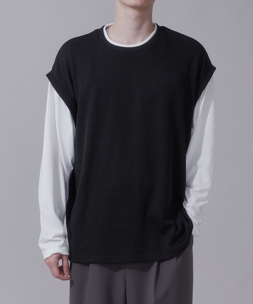 BROWNY（ブラウニー）の「BROWNY/フェイクレイヤードベストT（Tシャツ/カットソー・メンズ・チャコール/ネイビー・LARGE/MEDIUM）」の8枚目の写真