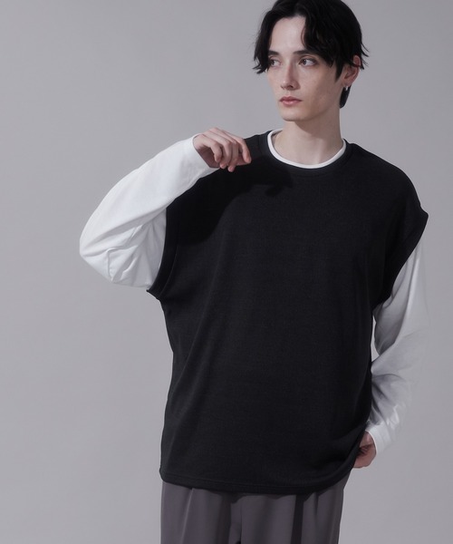 BROWNY（ブラウニー）の「BROWNY/フェイクレイヤードベストT（Tシャツ/カットソー・メンズ・チャコール/ネイビー・LARGE/MEDIUM）」の5枚目の写真