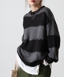 Distressed border crew knit / ダメージ加工ボーダークルーニット unisex