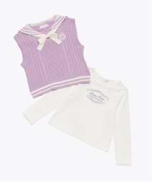 mezzo piano | セーラーニットベスト　＆長袖Tシャツ　セット(Tシャツ/カットソー)