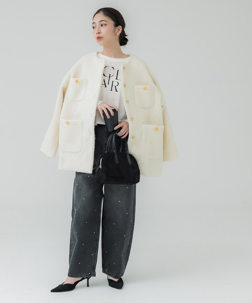 coca（coca）（コカ）の「【WEB限定セール】パフスリーブロゴカットソー（Tシャツ/カットソー・レディース・ホワイト/チャコール・S/L/M）」の8枚目の写真