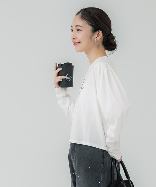 coca（coca）（コカ）の「【WEB限定セール】パフスリーブロゴカットソー（Tシャツ/カットソー・レディース・ホワイト/チャコール・S/L/M）」の6枚目の写真