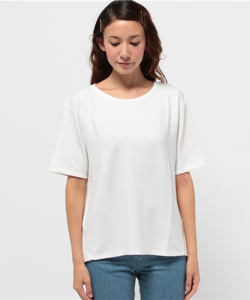 OUTLET（アウトレット）の「【mystic】Omekashi レーヨンスパンインレイT（Tシャツ/カットソー・レディース・オフホワイト/ブラック/カーキ・FREE）」の4枚目の写真