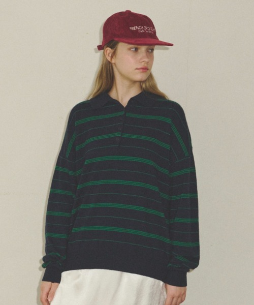 GIUNON（ジウノン）の「thin line polo knit / 細ラインポロニット（ニット/セーター・レディース・アイボリー/グレー/ネイビー・FREE）」の3枚目の写真