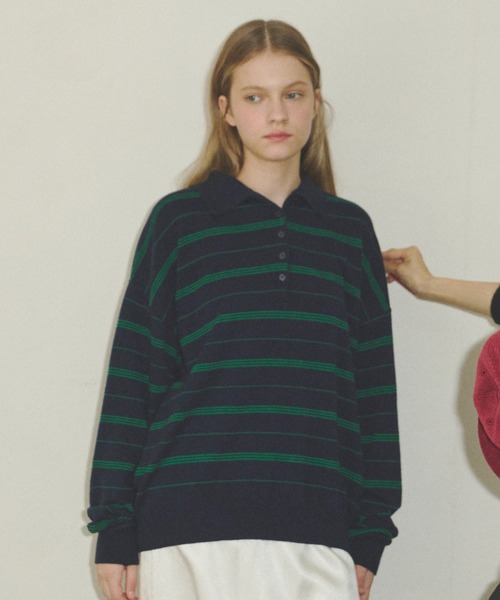 thin line polo knit / 細ラインポロニット（ニット/セーター