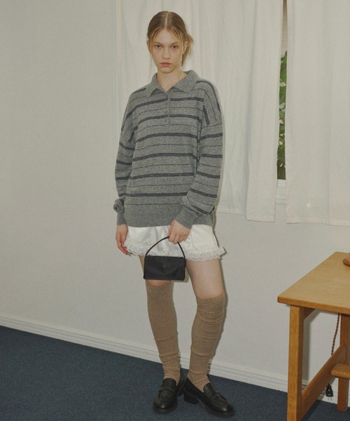 GIUNON（ジウノン）の「thin line polo knit / 細ラインポロニット（ニット/セーター・レディース・アイボリー/グレー/ネイビー・FREE）」の15枚目の写真