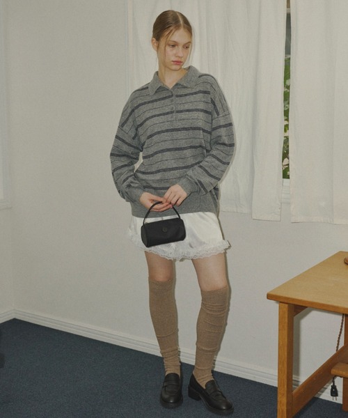 GIUNON（ジウノン）の「thin line polo knit / 細ラインポロニット（ニット/セーター・レディース・アイボリー/グレー/ネイビー・FREE）」の16枚目の写真