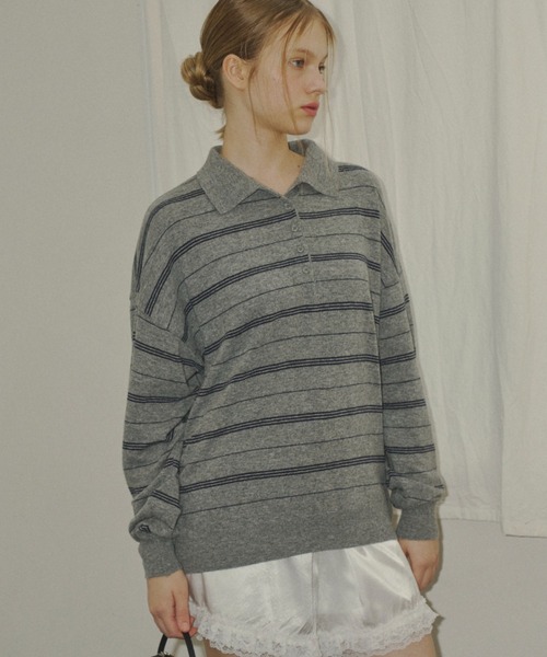 GIUNON（ジウノン）の「thin line polo knit / 細ラインポロニット（ニット/セーター・レディース・アイボリー/グレー/ネイビー・FREE）」の17枚目の写真