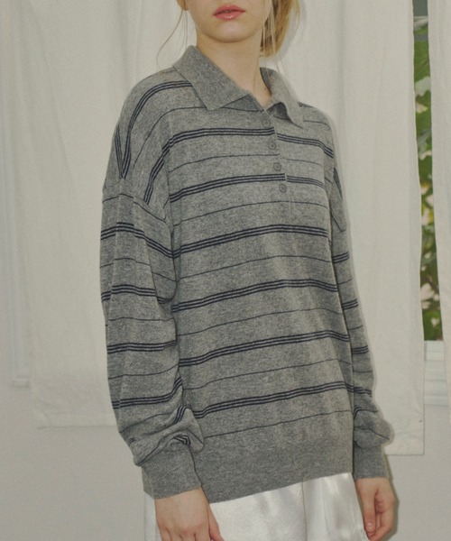 GIUNON（ジウノン）の「thin line polo knit / 細ラインポロニット（ニット/セーター・レディース・アイボリー/グレー/ネイビー・FREE）」の18枚目の写真
