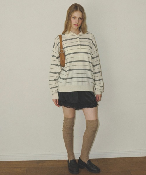 GIUNON（ジウノン）の「thin line polo knit / 細ラインポロニット（ニット/セーター・レディース・アイボリー/グレー/ネイビー・FREE）」の5枚目の写真