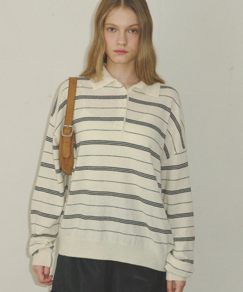 GIUNON（ジウノン）の「thin line polo knit / 細ラインポロニット（ニット/セーター・レディース・アイボリー/グレー/ネイビー・FREE）」の8枚目の写真