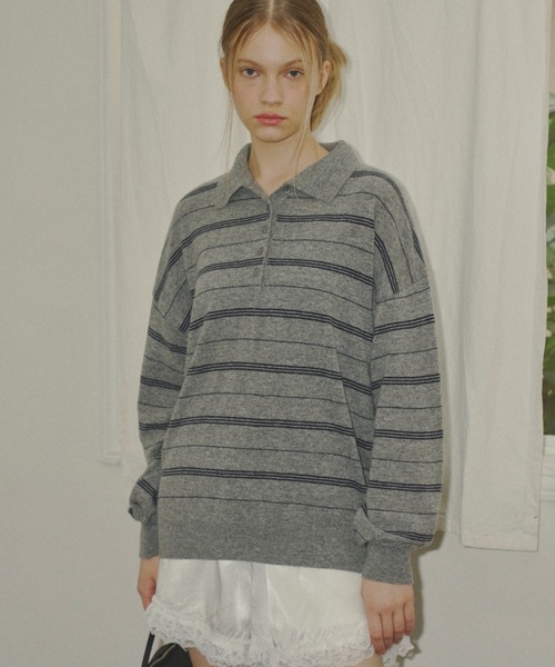 GIUNON（ジウノン）の「thin line polo knit / 細ラインポロニット（ニット/セーター・レディース・アイボリー/グレー/ネイビー・FREE）」の19枚目の写真