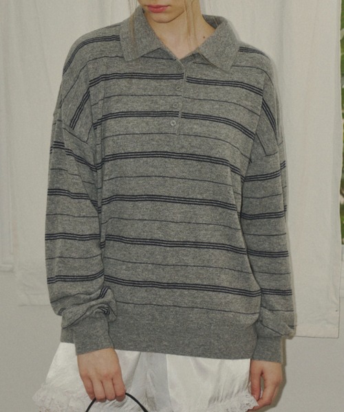 GIUNON（ジウノン）の「thin line polo knit / 細ラインポロニット（ニット/セーター・レディース・アイボリー/グレー/ネイビー・FREE）」の20枚目の写真