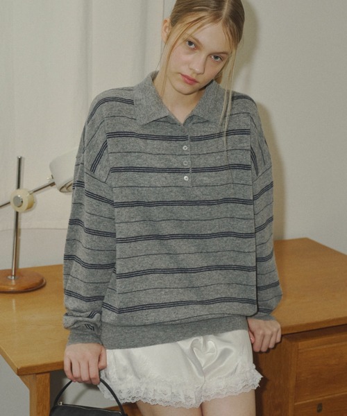 GIUNON（ジウノン）の「thin line polo knit / 細ラインポロニット（ニット/セーター・レディース・アイボリー/グレー/ネイビー・FREE）」の21枚目の写真