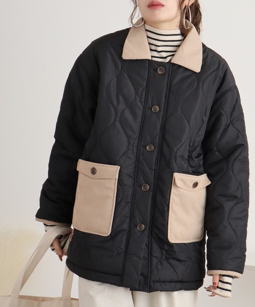 mitis（ミティス）の「mitis コーデュロイ襟 裏ボアウェーブキルトブルゾン（ブルゾン・レディース・ベージュ/ライトカーキ/アイボリー/ブラック・M）」の19枚目の写真