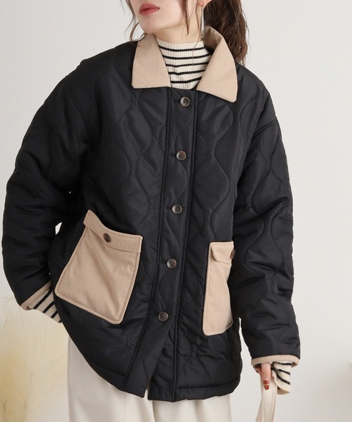 mitis（ミティス）の「mitis コーデュロイ襟 裏ボアウェーブキルトブルゾン（ブルゾン・レディース・ベージュ/ライトカーキ/アイボリー/ブラック・M）」の20枚目の写真