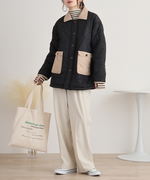 mitis（ミティス）の「mitis コーデュロイ襟 裏ボアウェーブキルトブルゾン（ブルゾン・レディース・ベージュ/ライトカーキ/アイボリー/ブラック・M）」の21枚目の写真