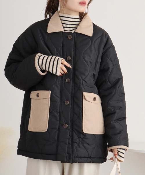 mitis（ミティス）の「mitis コーデュロイ襟 裏ボアウェーブキルトブルゾン（ブルゾン・レディース・ベージュ/ライトカーキ/アイボリー/ブラック・M）」の18枚目の写真