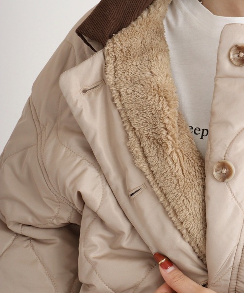 mitis（ミティス）の「mitis コーデュロイ襟 裏ボアウェーブキルトブルゾン（ブルゾン・レディース・ベージュ/ライトカーキ/アイボリー/ブラック・M）」の9枚目の写真