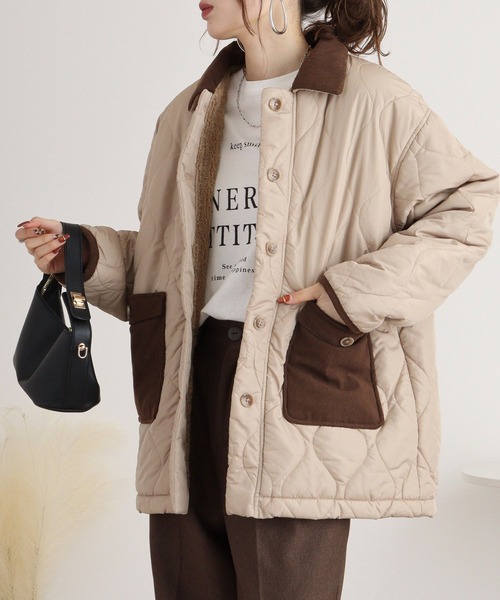 mitis（ミティス）の「mitis コーデュロイ襟 裏ボアウェーブキルトブルゾン（ブルゾン・レディース・ベージュ/ライトカーキ/アイボリー/ブラック・M）」の22枚目の写真