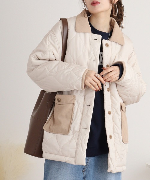 mitis（ミティス）の「mitis コーデュロイ襟 裏ボアウェーブキルトブルゾン（ブルゾン・レディース・ベージュ/ライトカーキ/アイボリー/ブラック・M）」の16枚目の写真