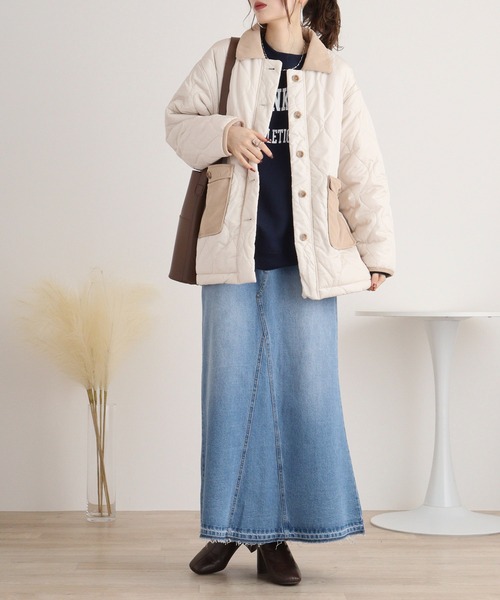 mitis（ミティス）の「mitis コーデュロイ襟 裏ボアウェーブキルトブルゾン（ブルゾン・レディース・ベージュ/ライトカーキ/アイボリー/ブラック・M）」の17枚目の写真