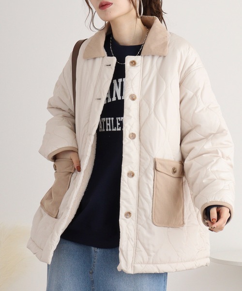 mitis（ミティス）の「mitis コーデュロイ襟 裏ボアウェーブキルトブルゾン（ブルゾン・レディース・ベージュ/ライトカーキ/アイボリー/ブラック・M）」の15枚目の写真