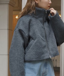 シャギーショート丈スタンドカラーダブルジップブルゾン