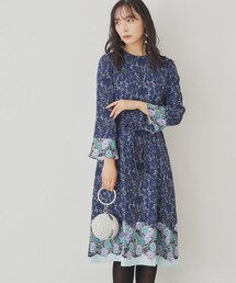 美品！豪華♡スーナウーナ スタンドカラー タック プリーツワンピース 花柄 38 公式】SunaUna（スーナウーナ）の通販 | レディースのワンピース