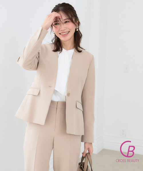 【セール】《洗える・ストレッチ・シワになりにくい》正解 ノーカラージャケット【CF/クロスファンクション】（ノーカラージャケット）｜CF（クロスファンクション）