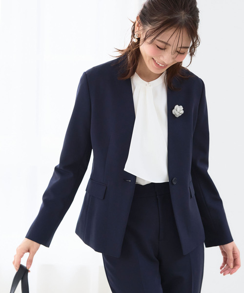 【セール】《洗える・ストレッチ・シワになりにくい》正解 ノーカラージャケット【CF/クロスファンクション】（ノーカラージャケット）｜CF（クロスファンクション）