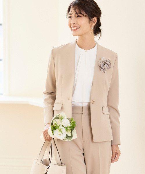 【セール】《洗える・ストレッチ・シワになりにくい》正解 ノーカラージャケット【CF/クロスファンクション】（ノーカラージャケット）｜CF（クロスファンクション）