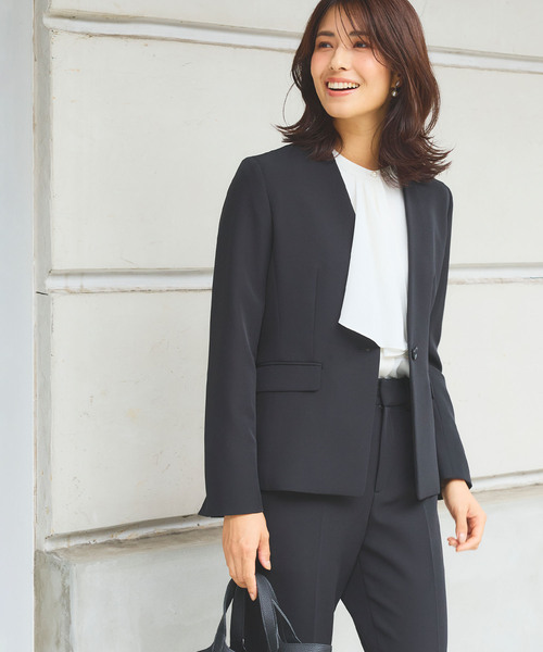 【セール】《洗える・ストレッチ・シワになりにくい》正解 ノーカラージャケット【CF/クロスファンクション】（ノーカラージャケット）｜CF（クロスファンクション）