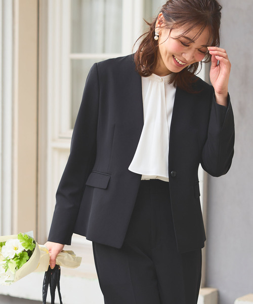 【セール】《洗える・ストレッチ・シワになりにくい》正解 ノーカラージャケット【CF/クロスファンクション】（ノーカラージャケット）｜CF（クロスファンクション）