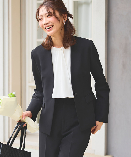 【セール】《洗える・ストレッチ・シワになりにくい》正解 ノーカラージャケット【CF/クロスファンクション】（ノーカラージャケット）｜CF（クロスファンクション）