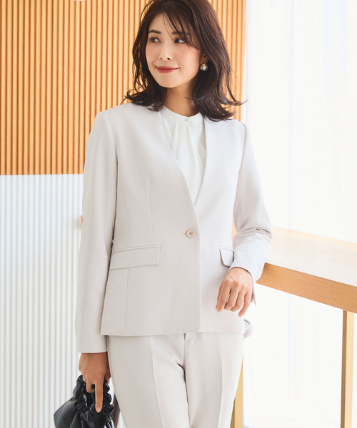 【セール】《洗える・ストレッチ・シワになりにくい》正解 ノーカラージャケット【CF/クロスファンクション】（ノーカラージャケット）｜CF（クロスファンクション）